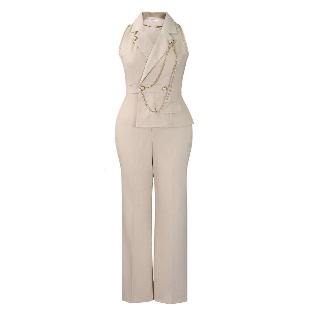 Wide Leg Jumpsuit C Women S Suit Collar Sexy Fashion Chain Casual Wide Leg Jumpsuit