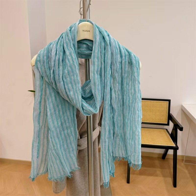 T731 Japanese style pleated solid color spring and autumn cotton and linen scarf silk scarf ladies literary summer shawl Korean version neck scarf ver