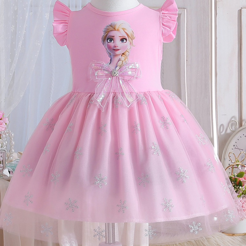 DISNEY kids designer clothes girl toddler designer clothes Frozen Elsa summer dress children's bow skirt cotton princess dress for children comfo