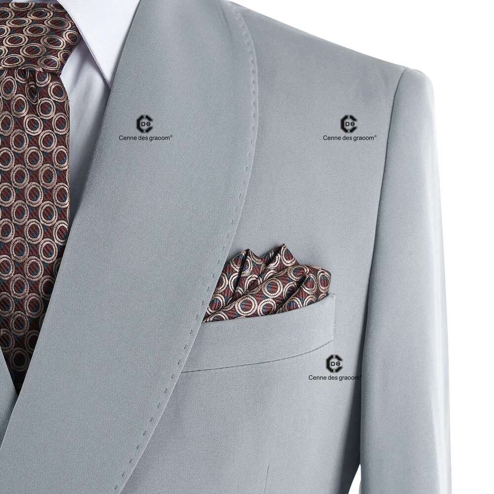 Cenne Des Graoom 2025 New Elegant Light Grey Men Suits Metal Side Release Buckle 2 Pieces Set High Quality Wedding Party Dinner Designer