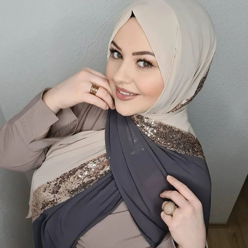 Muslim Chiffon Sequin Rhinestone Party Hijab Turbans Fashion Turban Abaya Dress Scarf Hijabs For Woman Abayas Women Jersey Shawl 250517