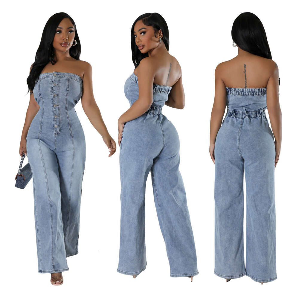 Wide Leg Jumpsuit New Fashionable Strapless Women S Slim Fit Wide Leg Denim Jumpsuit