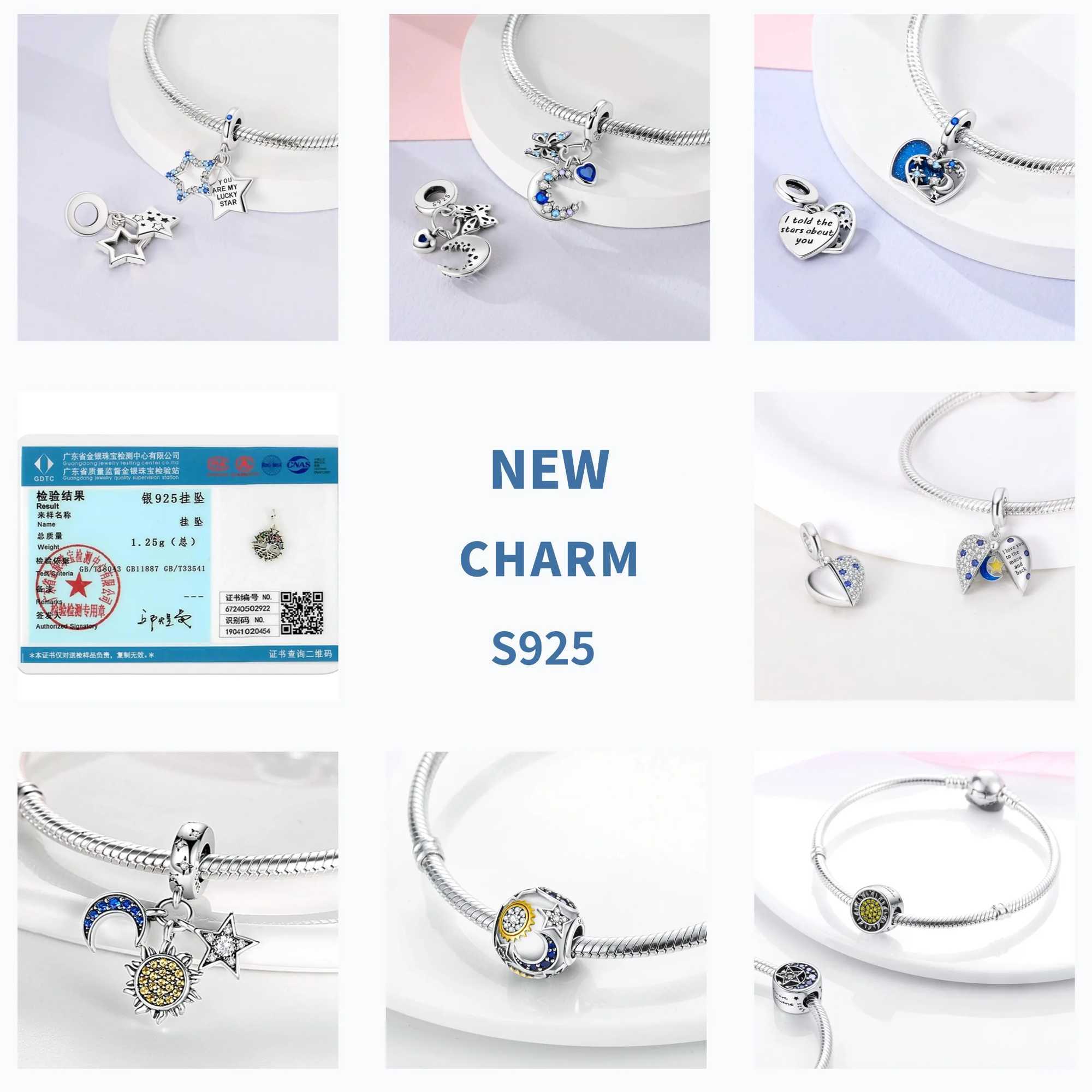 Star Moon Sun Charm 925 Silver Original Tree Of Life Blue Zircon Dreamcatcher Charms Fit Bracelet DIY Jewelry Wedding GiftXJ250517