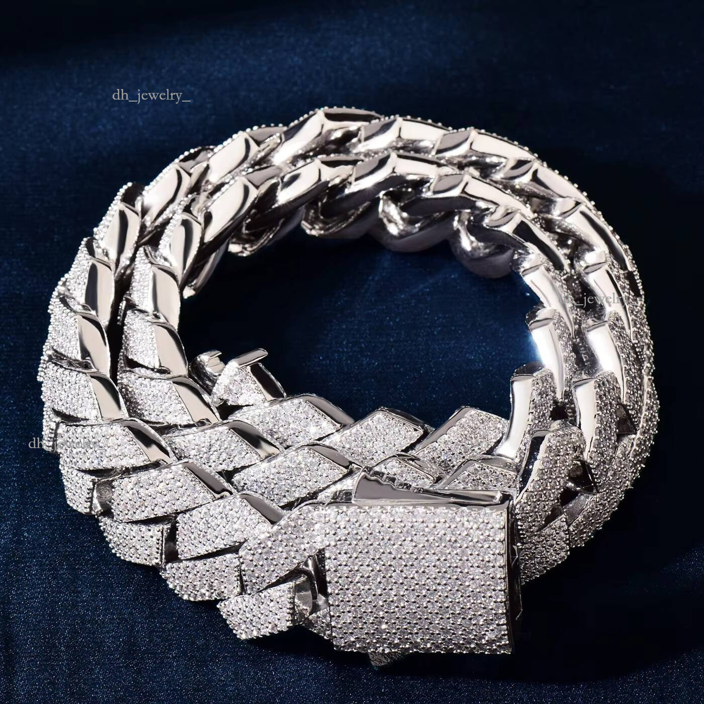 Wholesale 20mm Rhombic Link Bracelet Necklace Gold Brass Iced Bling Cubic Zircon Dia Miami Cuban Links Chain Jewelry