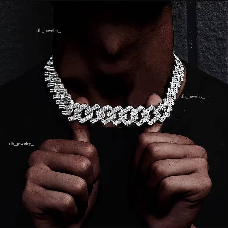 15mm Width hip hop Men Necklace Sterling Sier VVS Moissanite Iced Out Link Miami Cuban Chain
