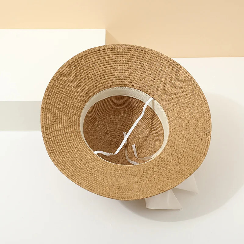 Summer Womens Panama Straw Hat with Butterfly Ribbon Dome Sun Protection Cap for Beach Travel Sunscreen Accessory 250516