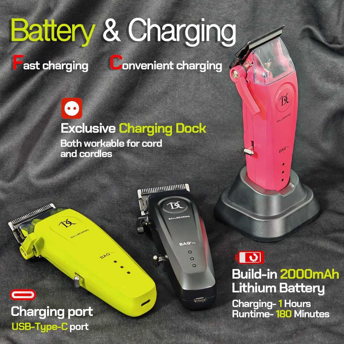 Professional Electric Hair Clipper Hair Trimmer Metal Machine Brushless Motor 7200RPM 5-Adjust DLC with Base R250517