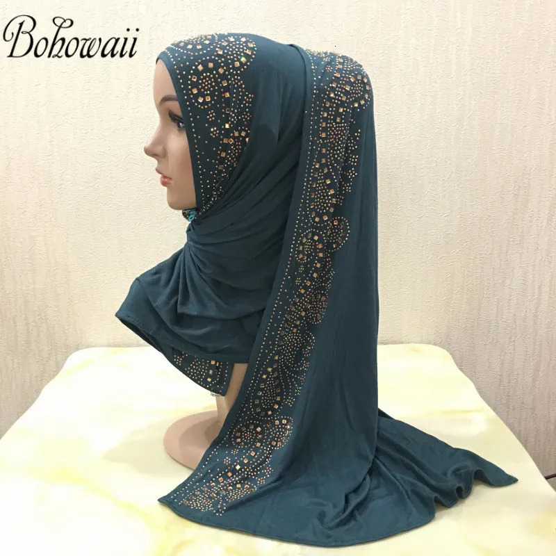 BOHOWAII Diamonds Jersey Hijab Scarf Muslim Fashion Turban Femme Musulman African Head Wraps Arab Turkish Hijabs for Women 250517