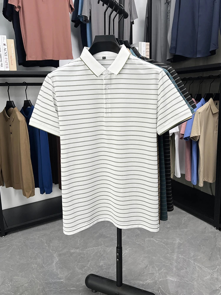 Personalized horizontal striped mens short sleeved polo shirt summer breathable soft casual Tshirt 250506Z