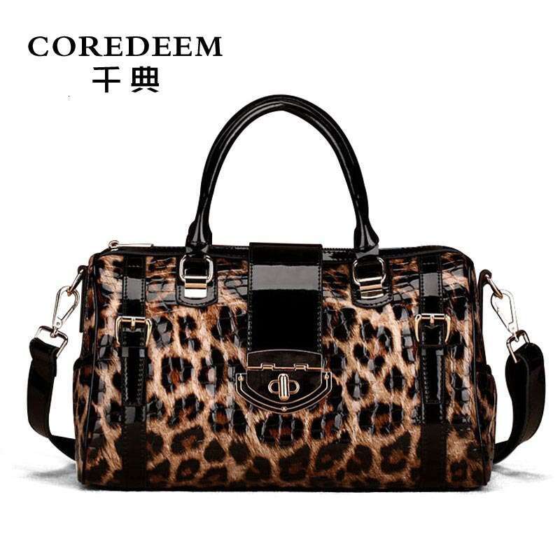 Tote Bag Qiandian Genuine Leather Leopard Print New Boston Cowhide Handbag Large Capacity Women S Shoulder Bag KQ