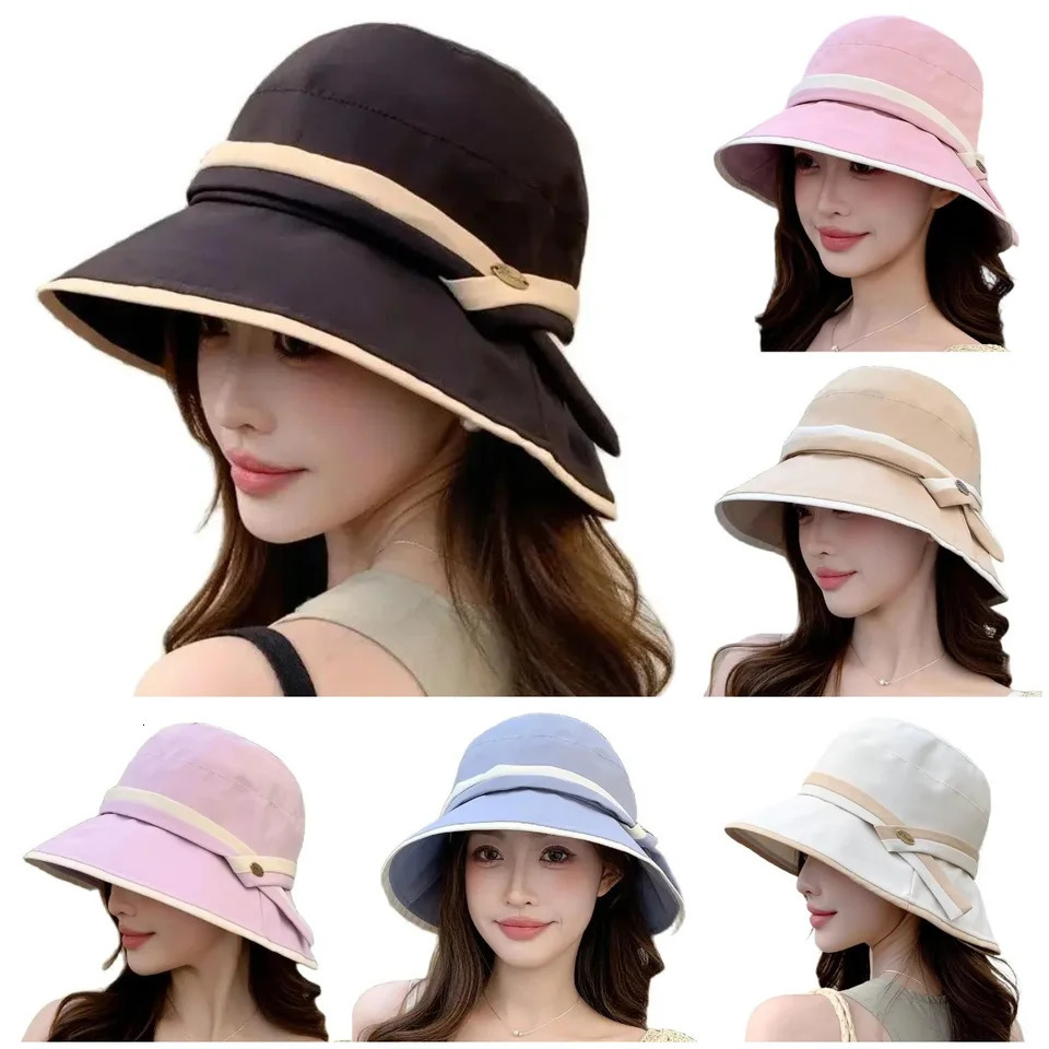 Summer Hat Female Elegant Bow Sun Hats Japanese Bucket Hat Versatile Face Small Bucket Hat Korean Version Basin Hats 250516