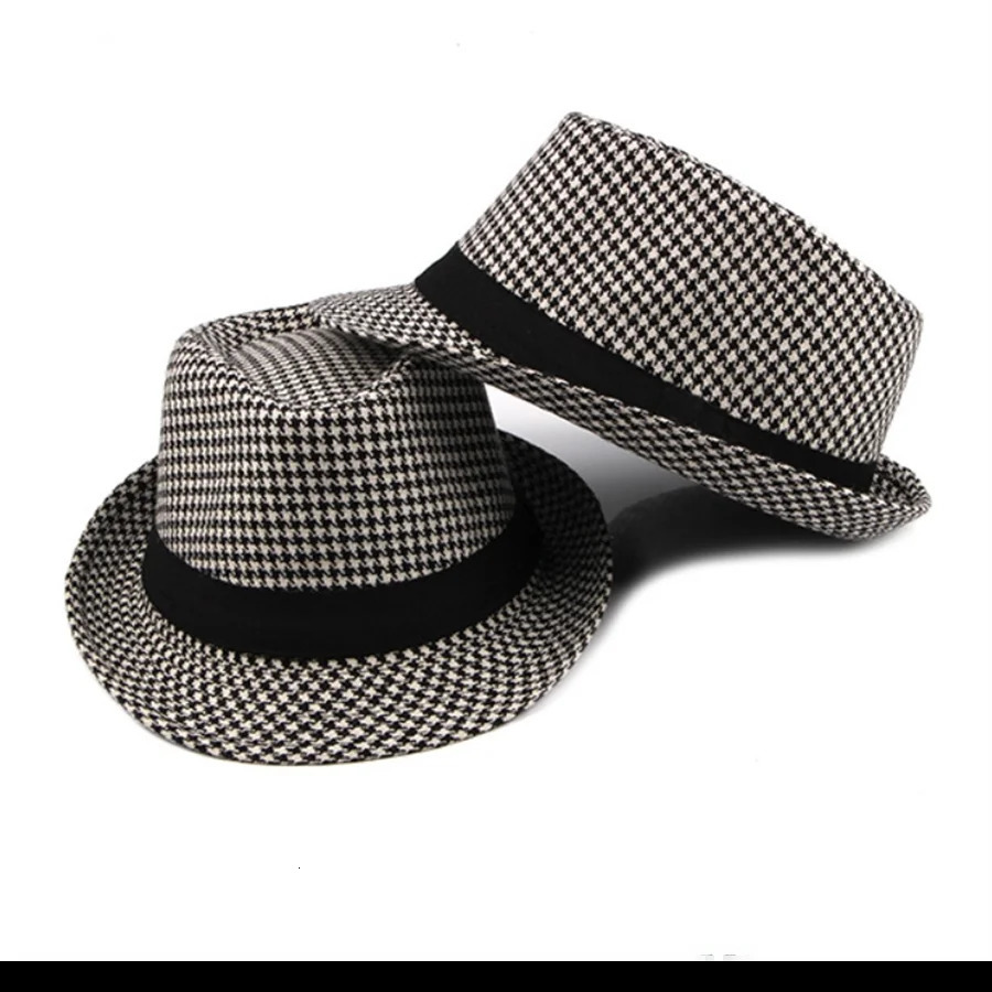 Spring Summer Vintage Checked Top Hat Mens Middle-aged and Elderly Woolen Gentlemans Hat Jazz Hat 250516