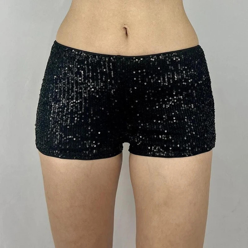 IAMTY Sequin Shorts Sexy Clubwear Holiday Festival Low Waist Skinny Pants Women High Street Booty Shorts Chic Bottoms 250517