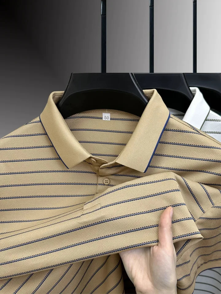Personalized horizontal striped mens short sleeved polo shirt summer breathable soft casual Tshirt 250506Z