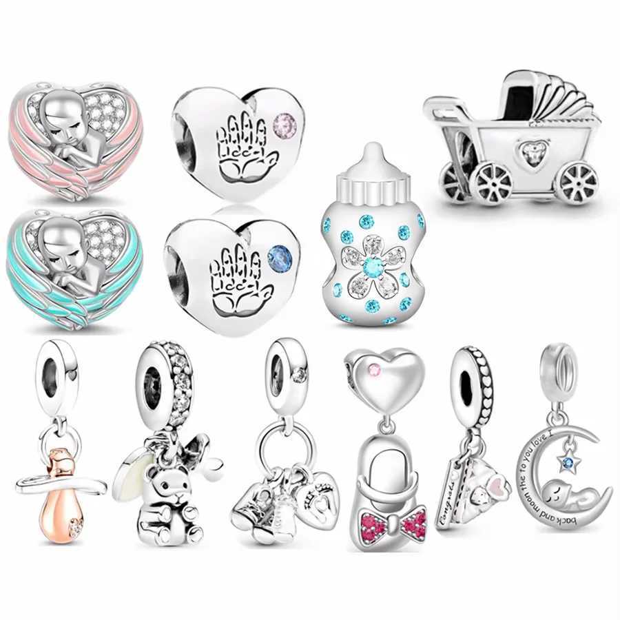 DIY Jewelry Blue Baby Bottle Shoes Baby Carriage Charm Beads Making Fit Original 925 Sterling Silver Bracelet NecklaceXJ250517