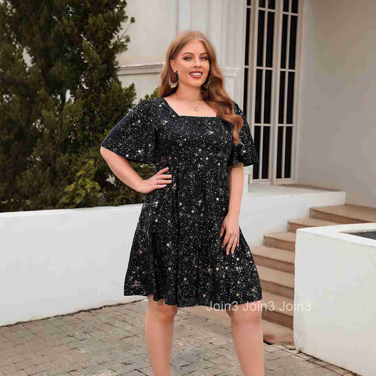 Gold Stamping Printing Casual Loose Fitting Dress Cocktail Party Elegant Dress Oversized Womens Clothing