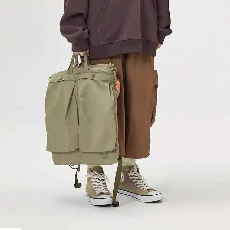Large Helmet Bag Retro Backpack Crossbody Bag Versatile Commuting Tote Bag 3in1 Neutral Esthetics Pack for Youth Teen M250517