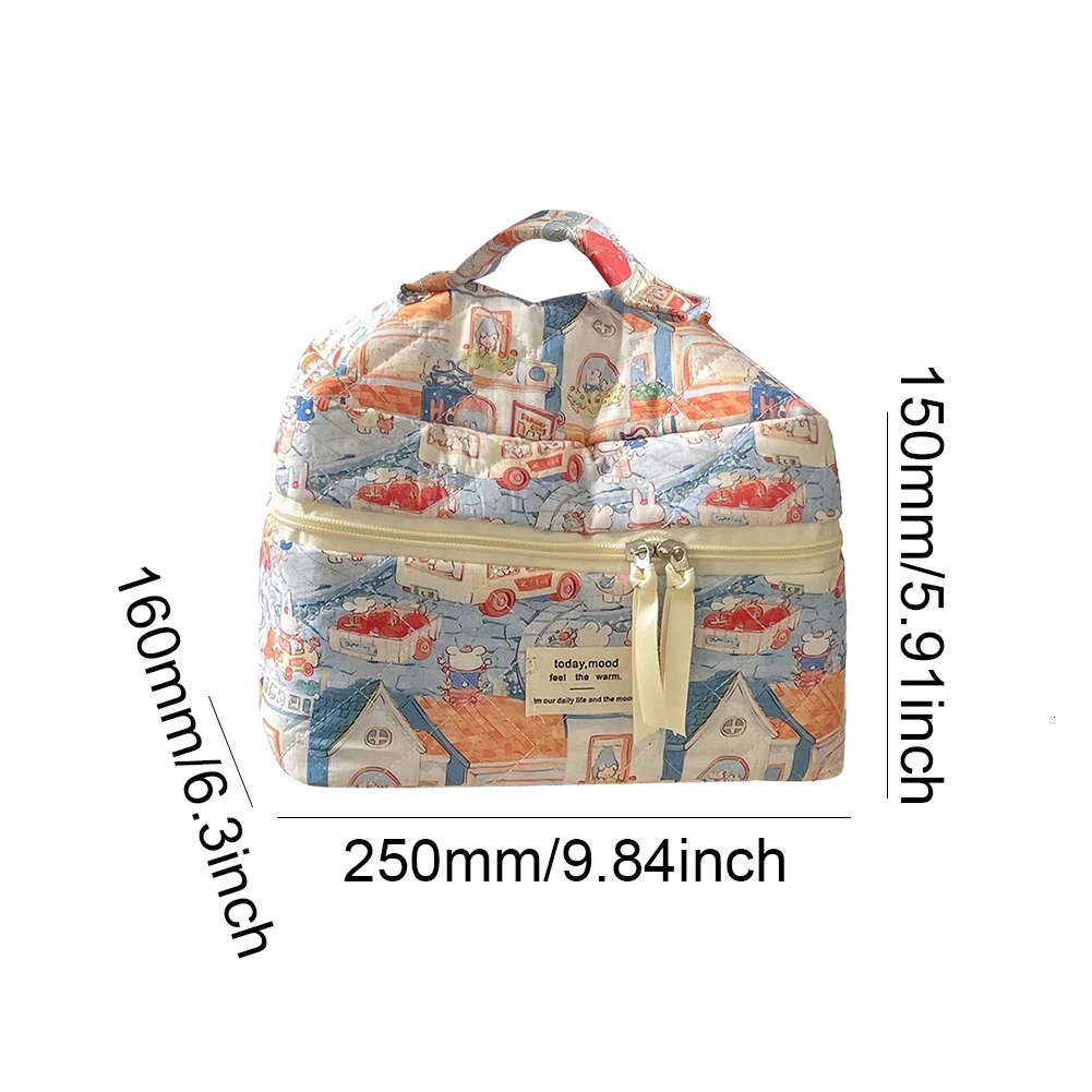 Aesthetic Cartoon Cosmetic Bag Quilted Makeup Bags Little Rabbit Pattern Toiletry Bag Large Capacity Travel Skincare Storage Bag 250514