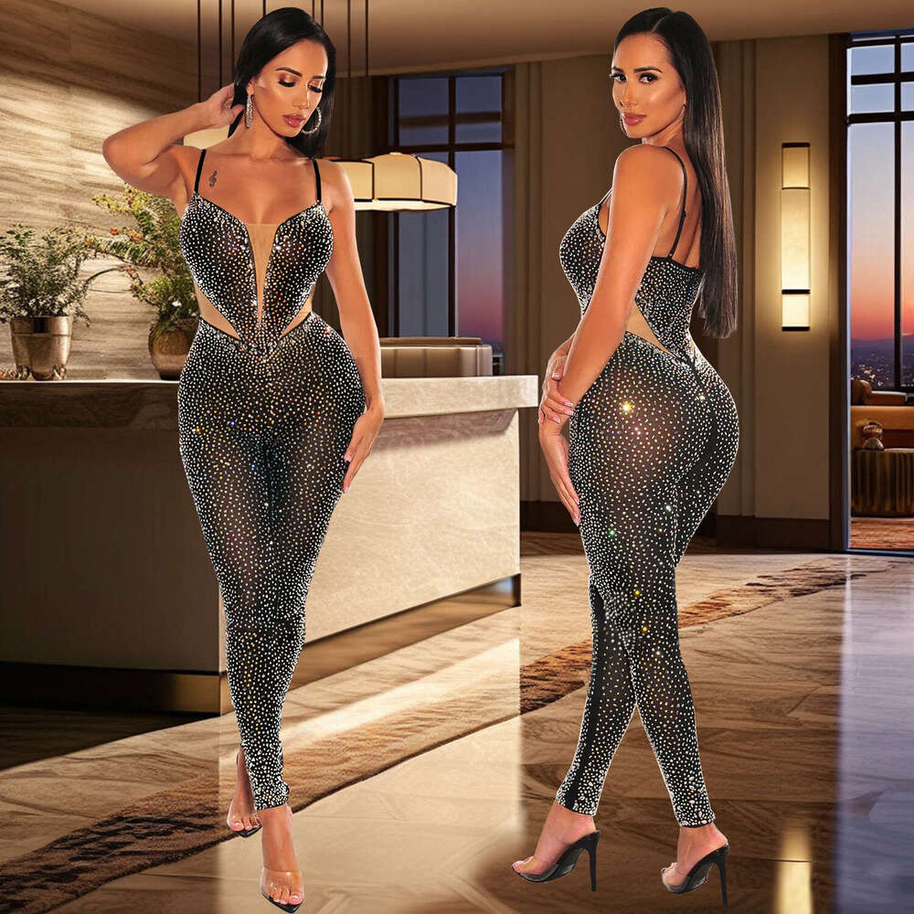 Wide Leg Jumpsuit C Fashionable Women S Hot Pressed Dia Sexy Slim Fit Bag Arm Suspender Jumpsuit