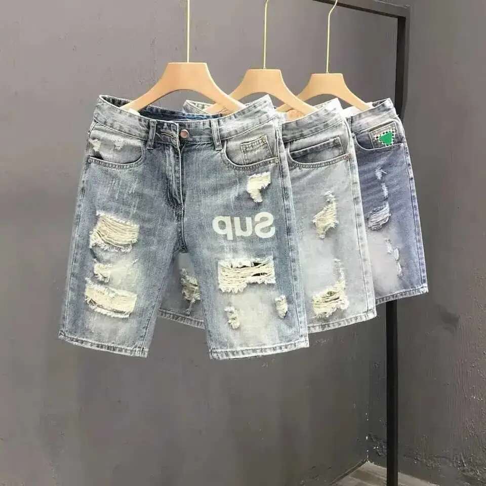 Fashion 2023 Summer Blue Casual Solid Denim Jean Shorts with Ripped Holes Wash Clothes Designer Mens Jeans X250203 designer bag
