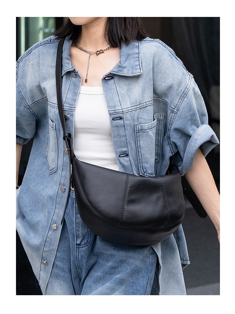 Designer Retro Genuine Cowhide Leather Banana hot | Large Capacity Minimalist Style Chest Crossbody Bag for Men & Women