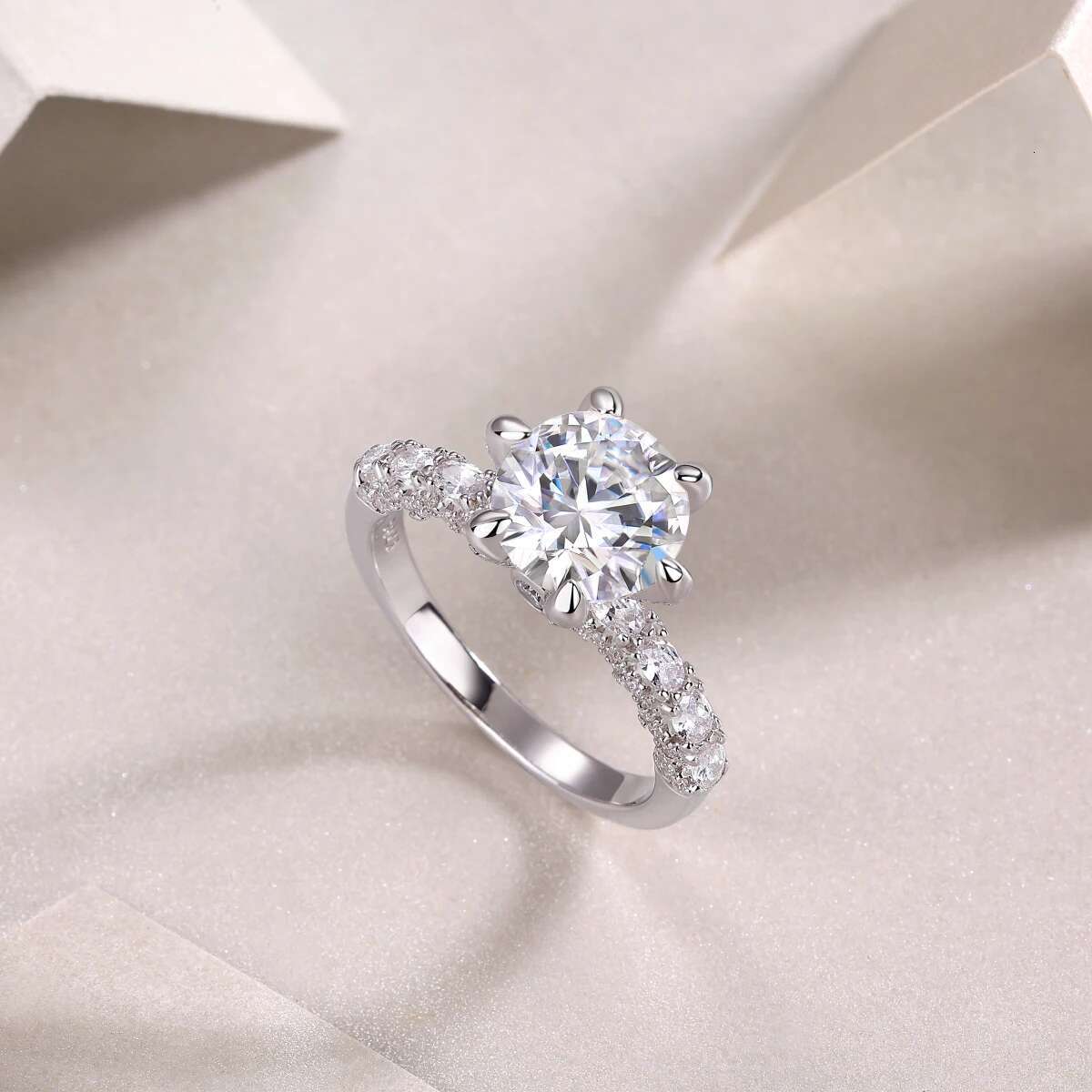JIUZUAN 1/2/3 Carat Womens Engagement Ring Round Cut Moissanite Ring 925 Sterling Silver Classic Wedding Anniversary Ring