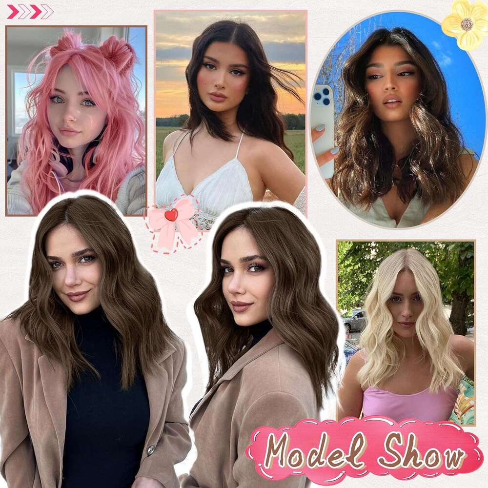 Light 18 Inch Medium Length Women Middle Part Synthetic Wavy Wig with Upgraded Strands,Natural Hair Wigs for Daily Party/Halloween Use 18Inch,Light Ta