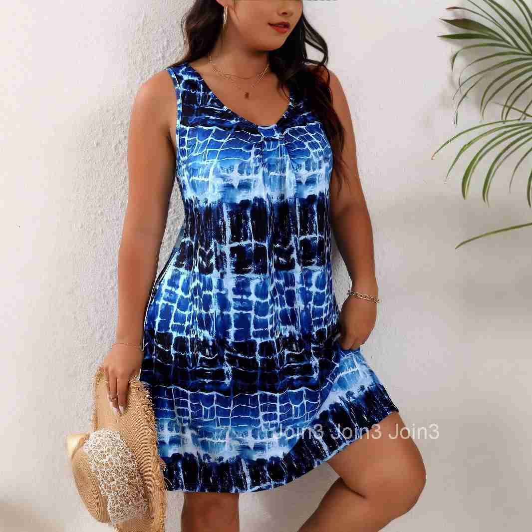 2025 Womens New Fashion Printed Round Neck Sleeveless Dress