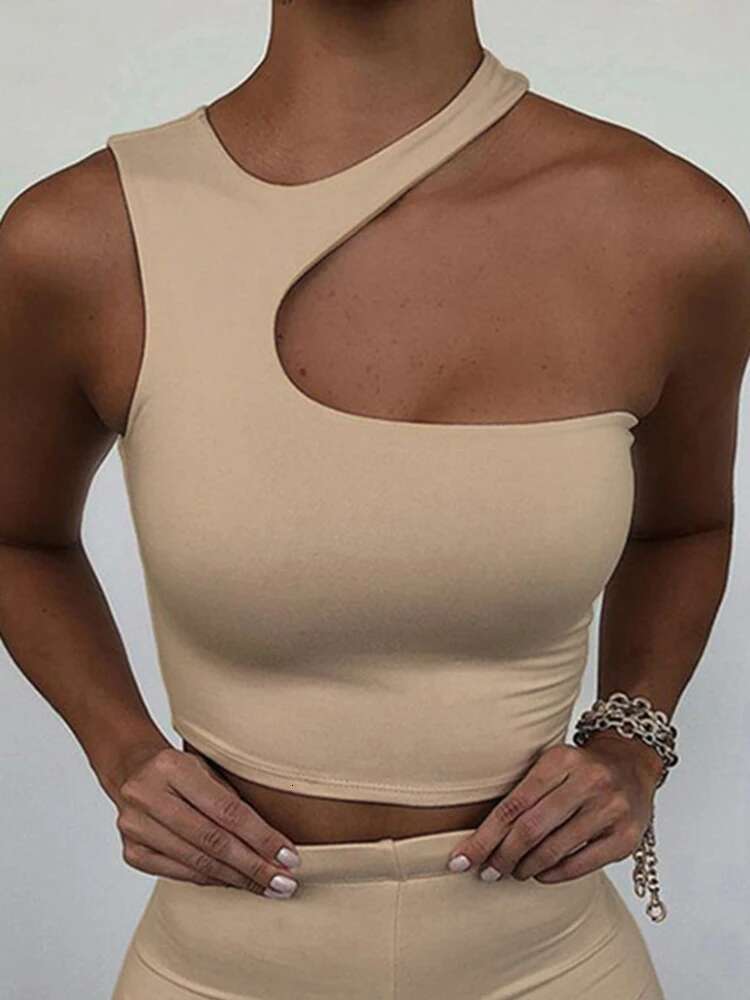 Cut Out Sexy Crop Off Shoulder Solid Skinny Sport Short Women Tank Irregular Summer Tube Tops