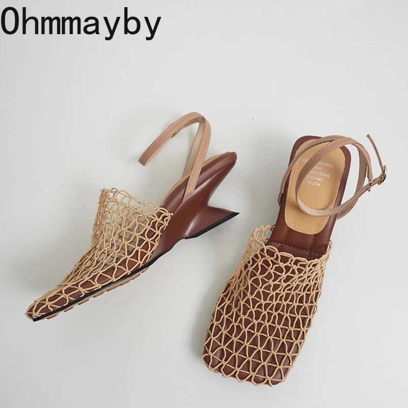 Designer Hollow Out Women Sandals Concise Party Dress Singbacks Pumps Summer Square Toe Women's Sandalias