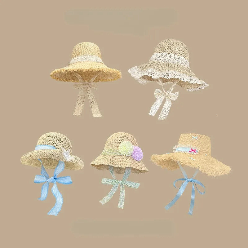 Japanese Sweet Lace Straw Hat Womens Hand-woven Summer Sun Protection Big Brim Sun Hat Travel Beach Sun Hat 250516