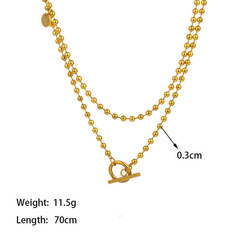 Medium to long sweater with stainless steel gold-plated overlay and OT buckle necklace, trendy women's collarbone chain