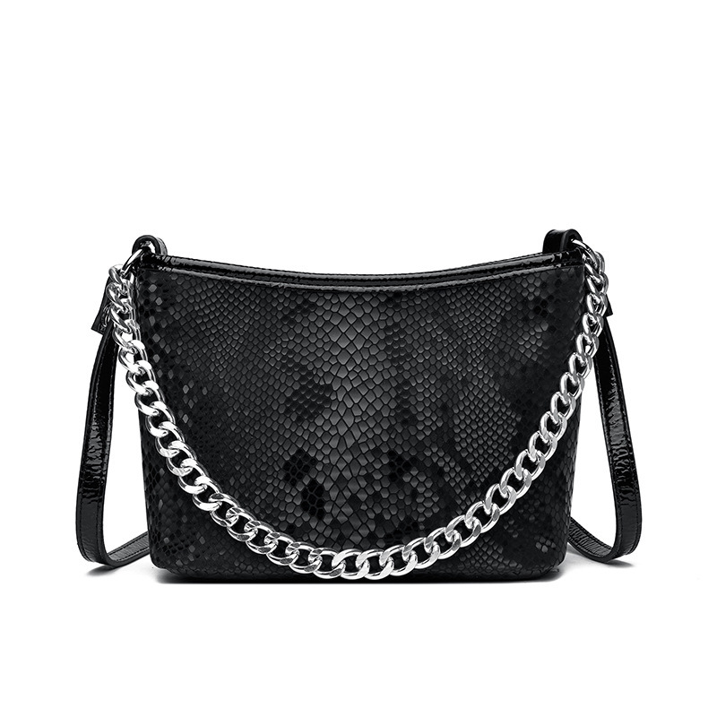 Advanced feeling gradually changing color snake skin pattern small square 2025 new fashionable niche chain bucket genuine leather women's bag tre
