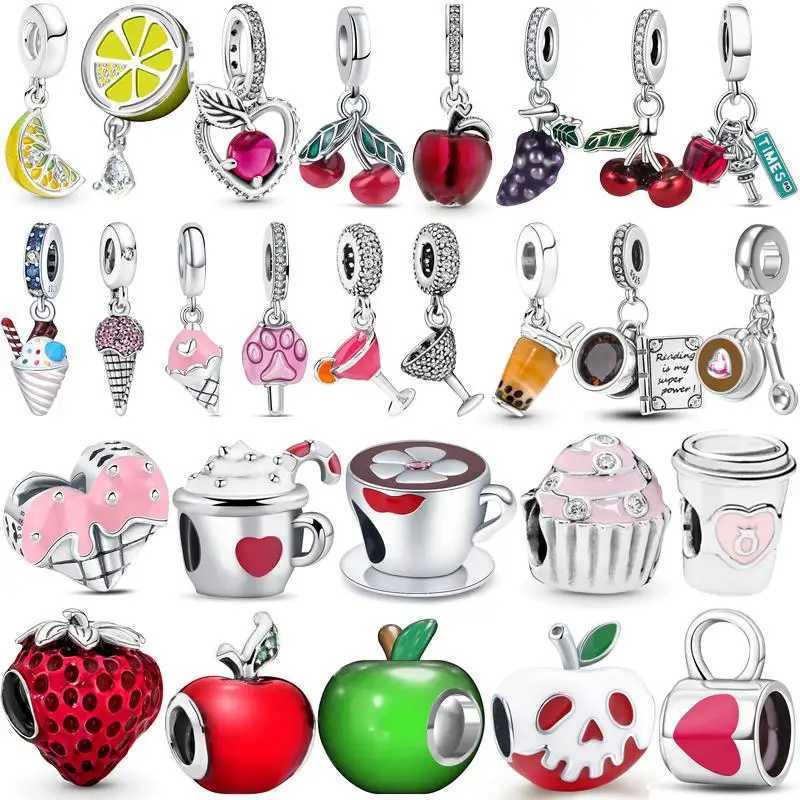 925 Silver Sterry with Cherry Fruits Cream Coffee Cup Pendant Sweet Beads Fit Original Pantaro Charms Bracelet JewelryXJ250517