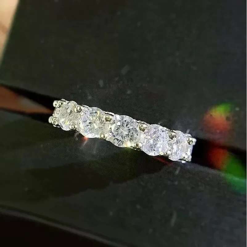 Eternity Full Moissanite Diamond Ring 100% Real 925 Sterling Silver Party Wedding Band Rings for Women Bridal Engagement Jewelry