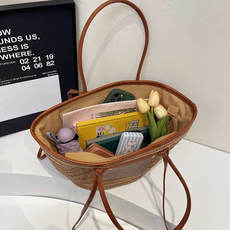 High Quality New Designer Bag Women's Fashionable Handmade Grass Shoulder Wallet Large Capacity Woven Suspender Patch Vacation Bag Beach Bag