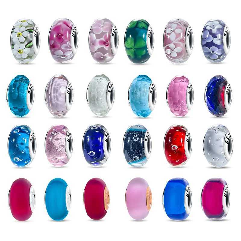 Silver 925 Colorful Flower Series Murano Glass Beads Charm Fit Original Bracelet Murano Glass DIY for Women Jewelry GiftXJ250517