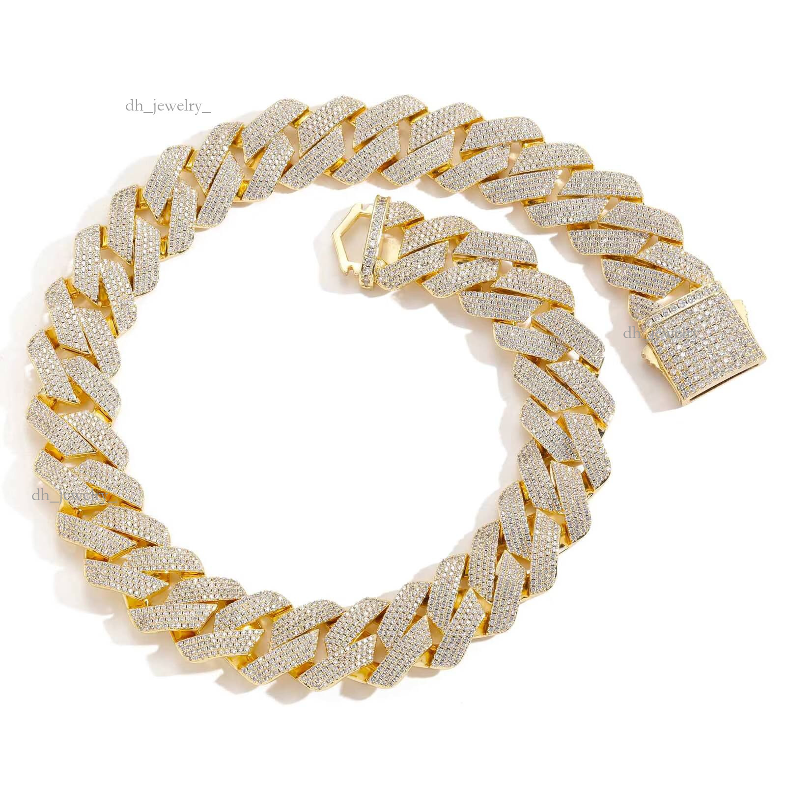 Hip-hop Matching 22mm Four-row Cubic Chain pink White Zirconia Men's Spring Clasp Necklace