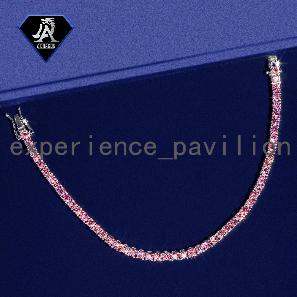 Hot Selling 2mm Sterling Silver Pink Moissanite Tennis Chain Set Includes Necklace and Bracelet for Hip Hop Fans