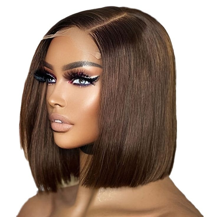 ViBESHiFT 8-16 Inch Human Hair 134 Frontal Lace Hot Chocolate Brown Bob Wig Real Hair Toupee Wholesale for Women Daily Work Party Use Hot Sale