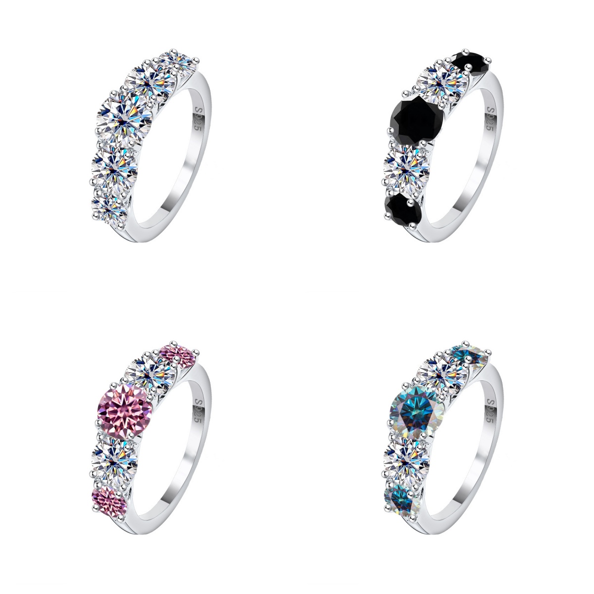 3.6CT Moissanite band Ring S925 sterling silver 5 artificial diamond Lucky God Ring, a unique and high-end, light luxury and fashionable band ring