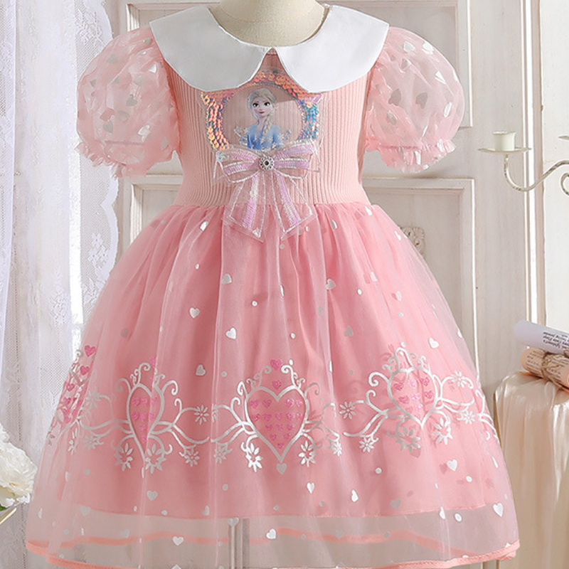 DISNEY baby designer clothes Elsa princess dress fancy dress with puffy sleeves and glitter kids designer clothes summer dress girls' dresses sum