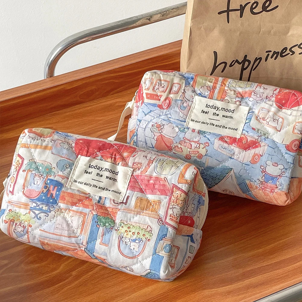 Aesthetic Cartoon Cosmetic Bag Quilted Makeup Bags Little Rabbit Pattern Toiletry Bag Large Capacity Travel Skincare Storage Bag 250514