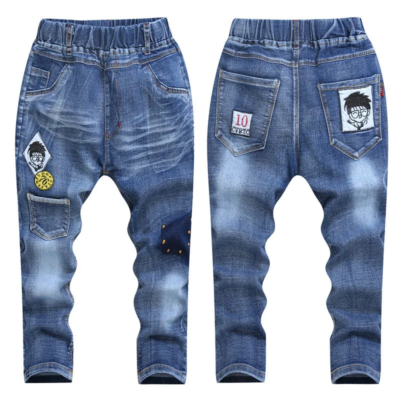 3-12 Years Spring Autumn Boys Jeans Slim Fit Style Cartoon Pattern Long Casual Trousers For Kids Children Handsome Pants 250517