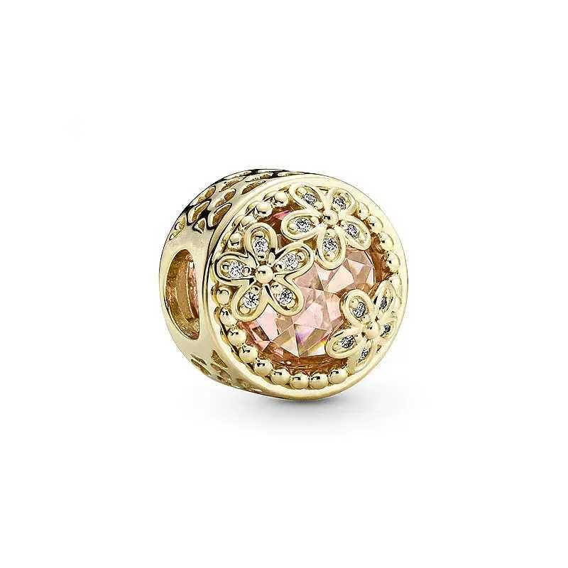 Rose Gold Sparkling Red Blue Green Pink Zircon Flowers Snowflake Charm Beads Fit Original 925 Silver Bracelet DIY Women JewelryXJ250517