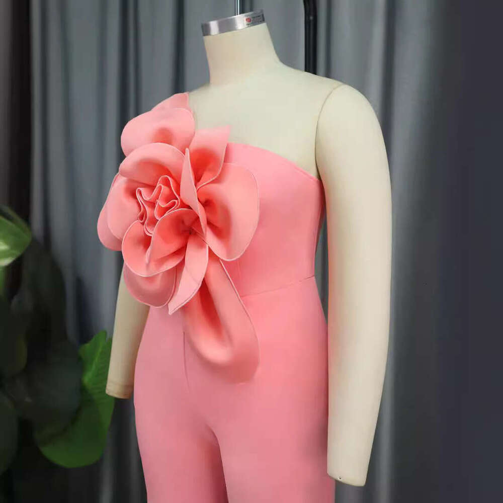 Wide Leg Jumpsuit AM One Shoulder Collar Sleeveless Fashion D Flower Jumpsuit Jumpsui