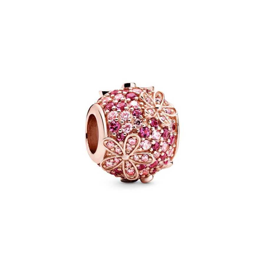 Rose Gold Plated Fit Original Europeans Silver 925 Bracelet Bead Sparkling Family TreeRose Flower Dangle Charm Bead DIY JewelryXJ250517