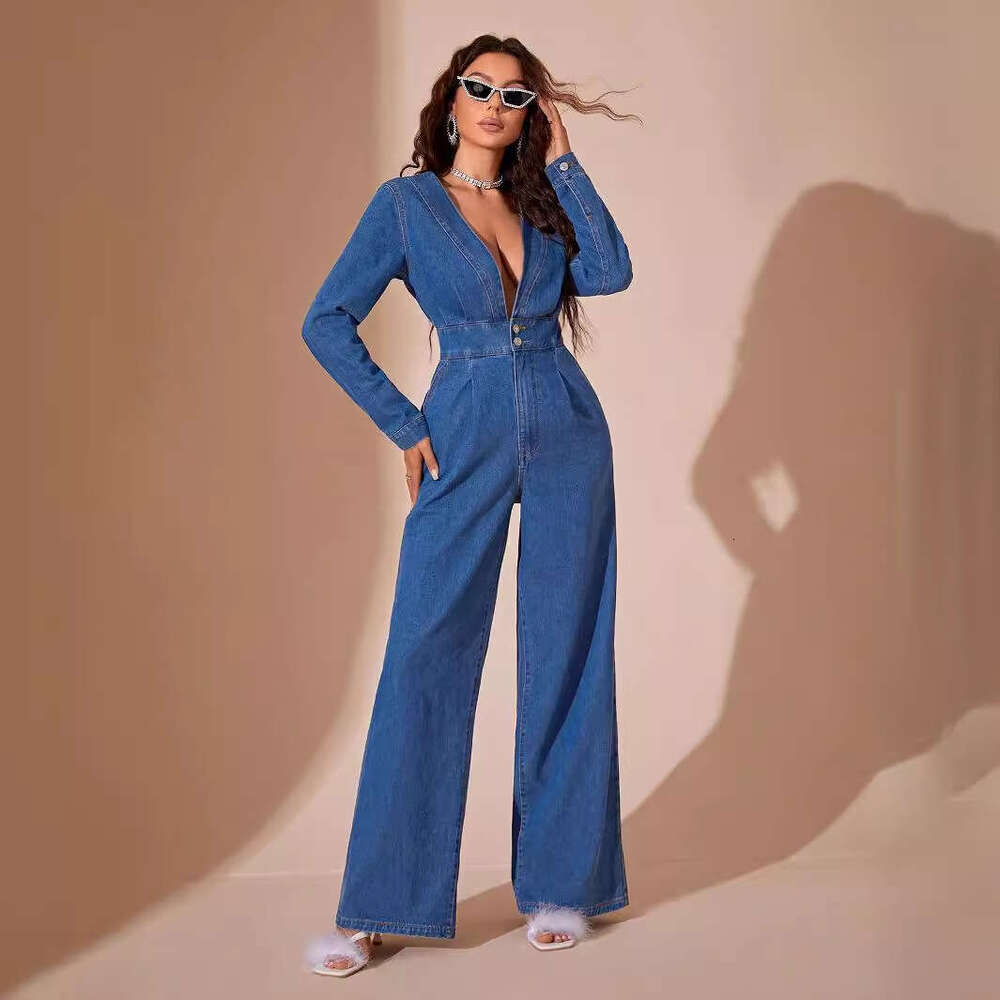 Wide Leg Jumpsuit Women S INS Casual Commuting Slim Fit One Piece Jeans