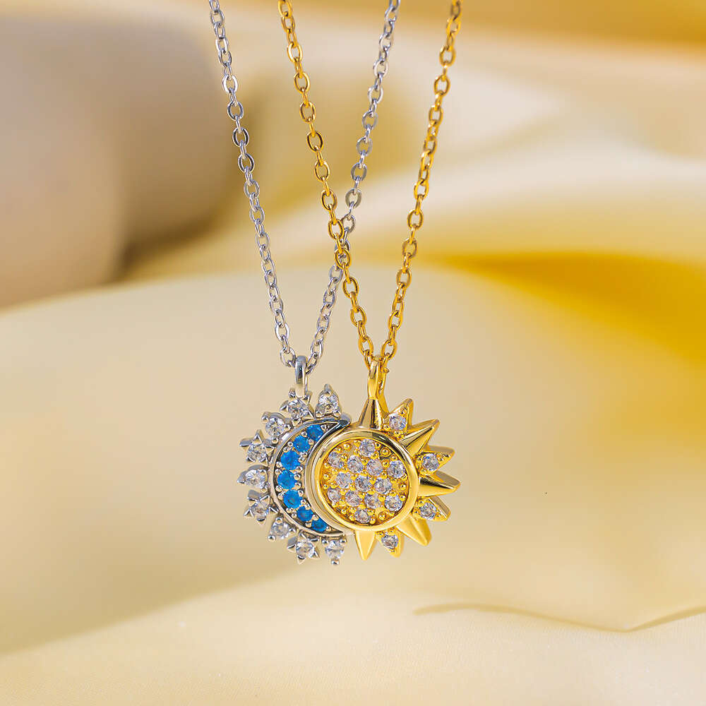 Personalized design sense, shining together, layered women's dia set, sun and moon necklace, open ring, ring set