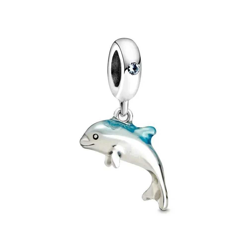 New925SilverBlue Sea Creature Shell Dolphin PendantsCharmsBeadsFitOriginalBraceletDIYJewelryForWomen2024XJ250517